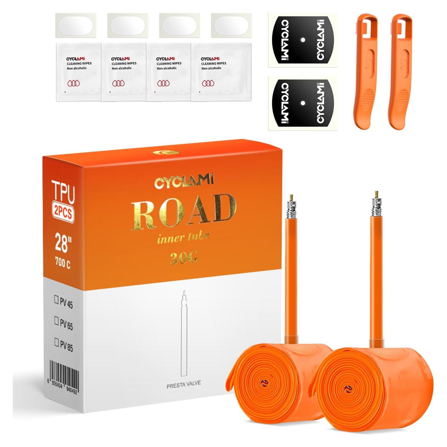 Paquete de 2 Tubos Internos TPU 700C CYCLAMI 30g Válvula Presta 65mm