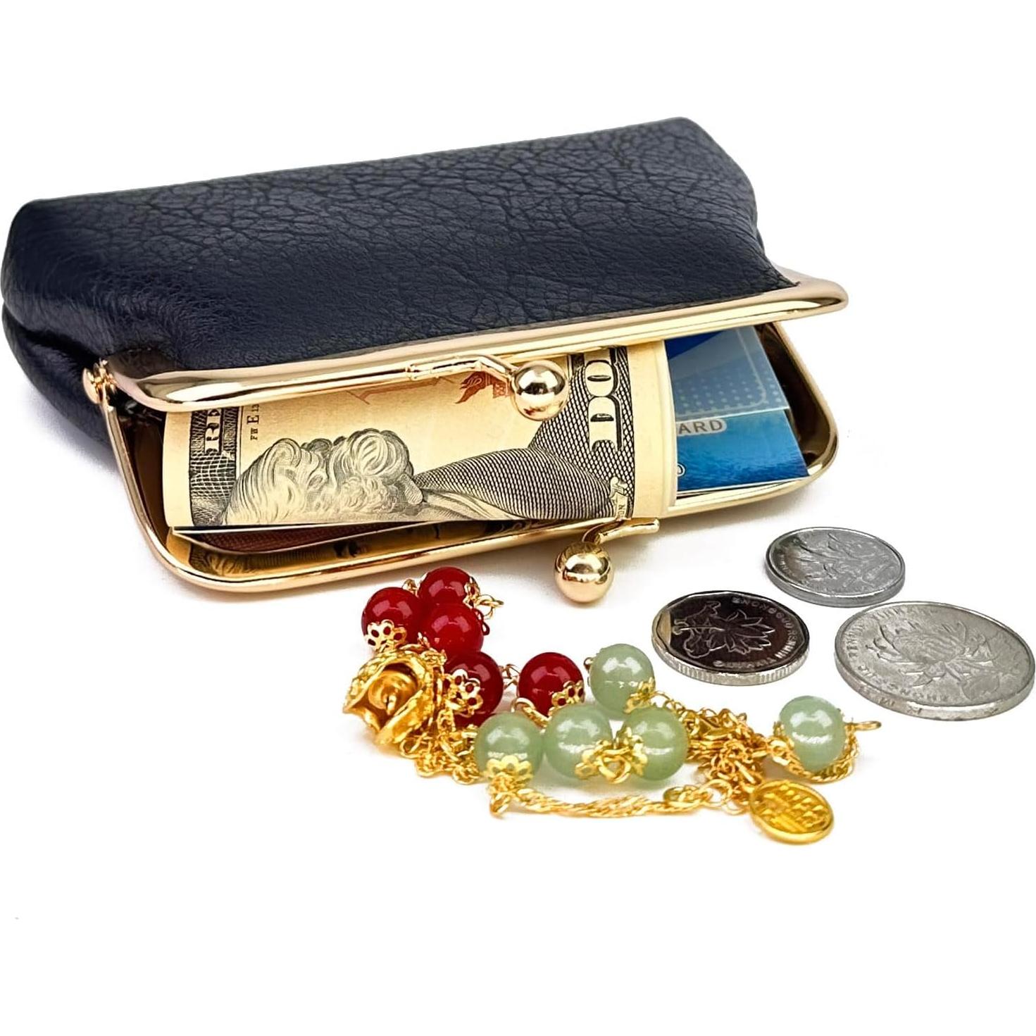 Monedero Vintage de Cierre de Beso Lavogel para Mujeres - Negro