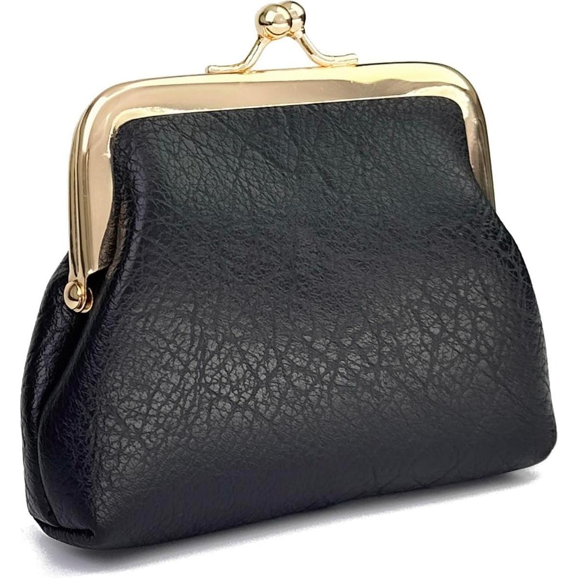 Monedero Vintage de Cierre de Beso Lavogel para Mujeres - Negro