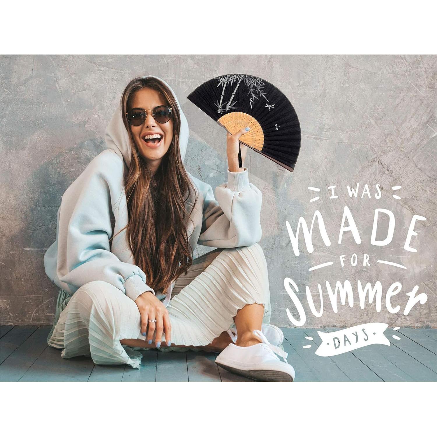 Abanico Plegable Zolee de Bambú y Seda - Bosque Negro 21x38cm