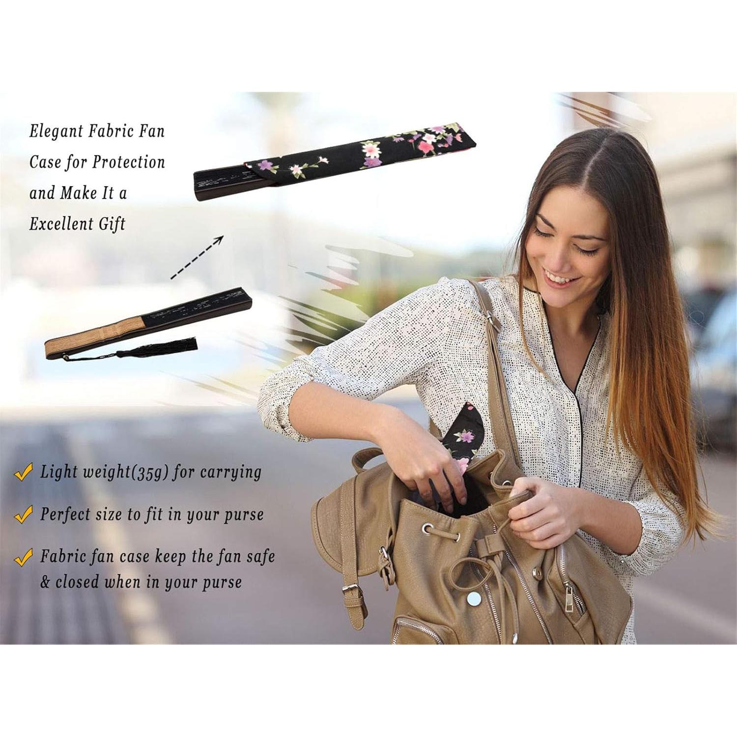 Abanico Plegable Zolee de Bambú y Seda - Bosque Negro 21x38cm