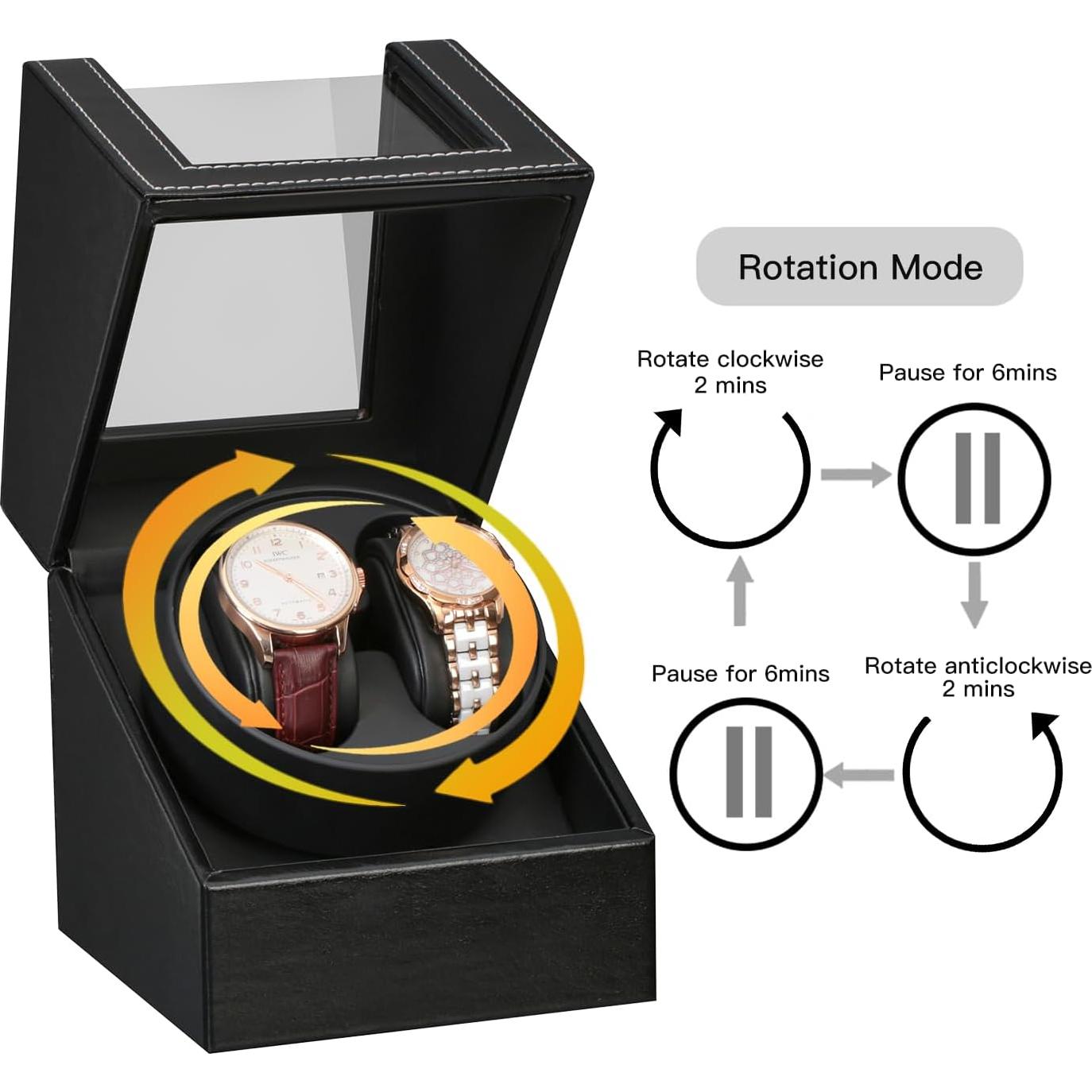 Enrollador de Reloj Automático LINGFANSTORE Cuero Negro