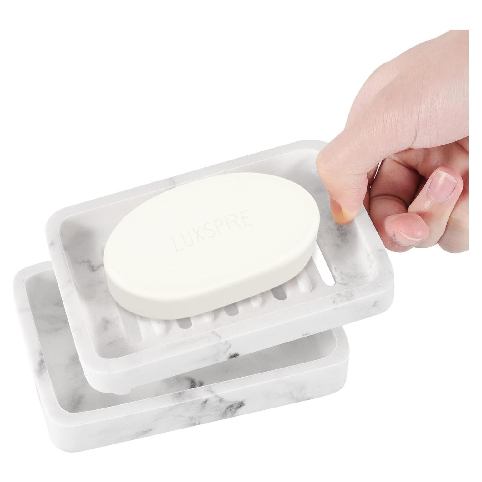 Bandeja para Jabón Luxspire Doble Capa Resina Mármol Blanco