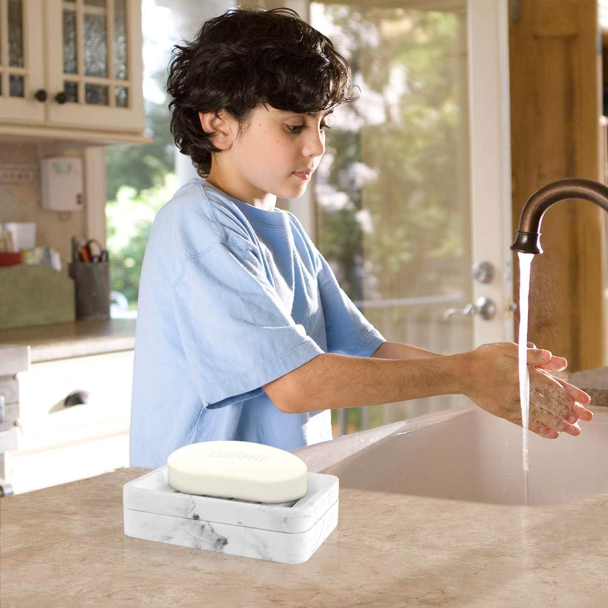 Bandeja para Jabón Luxspire Doble Capa Resina Mármol Blanco