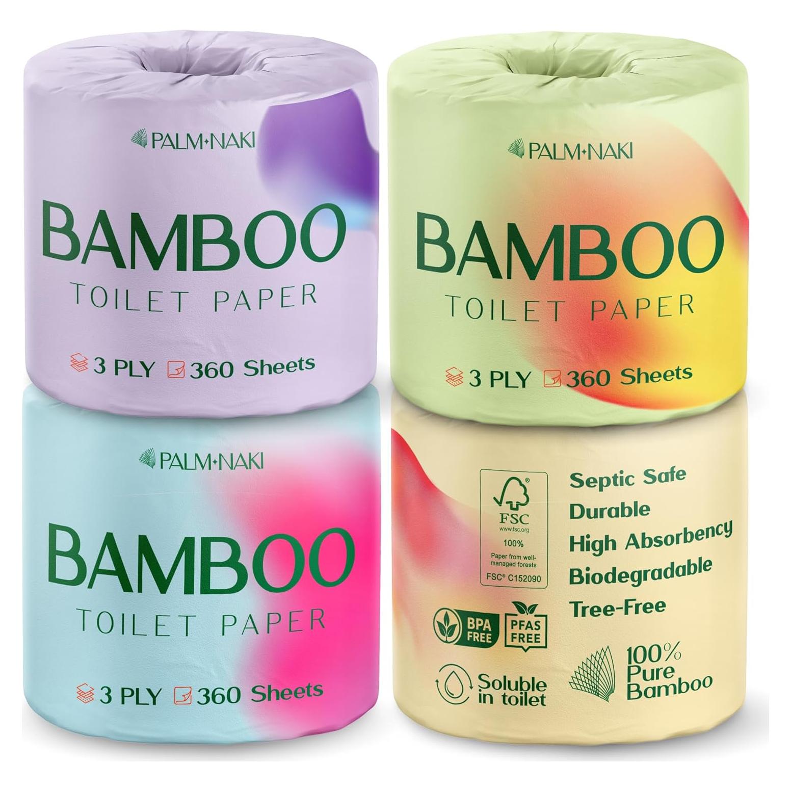 Papel Higiénico de Bambú Palm Naki 3 Capas 4 Rollos 360 Hojas