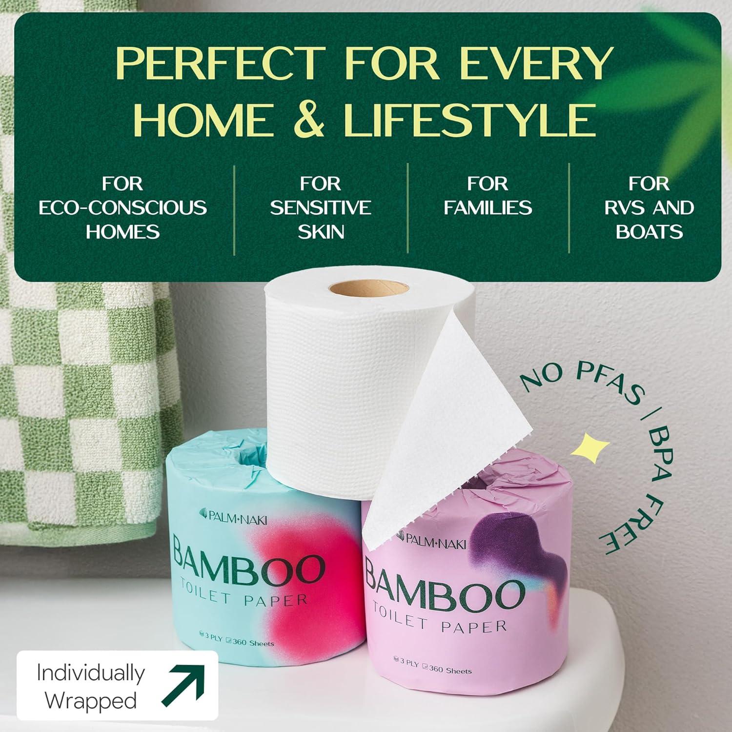 Papel Higiénico de Bambú Palm Naki 3 Capas 4 Rollos 360 Hojas