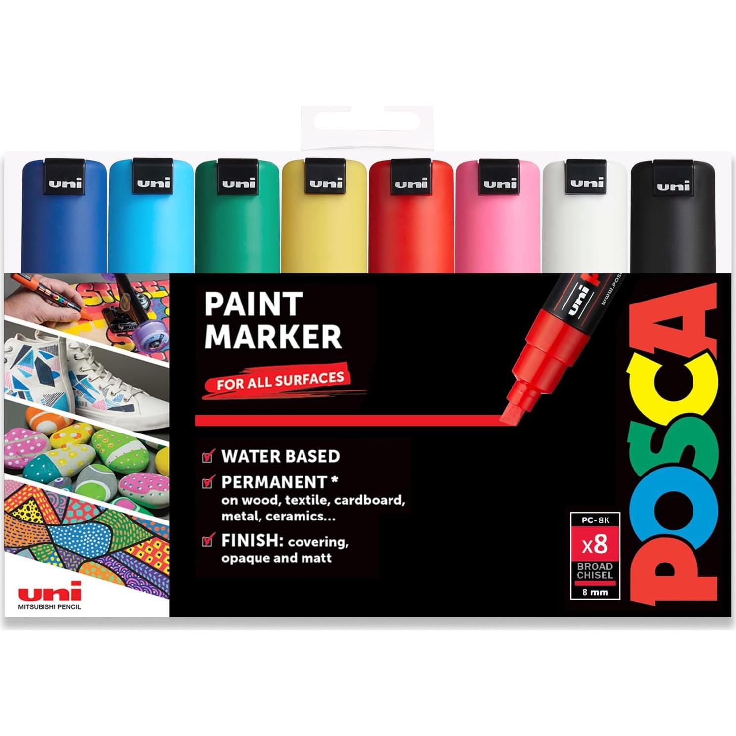 Set de 8 Marcadores de Pintura Posca PC-8K Punta Cincel 8mm