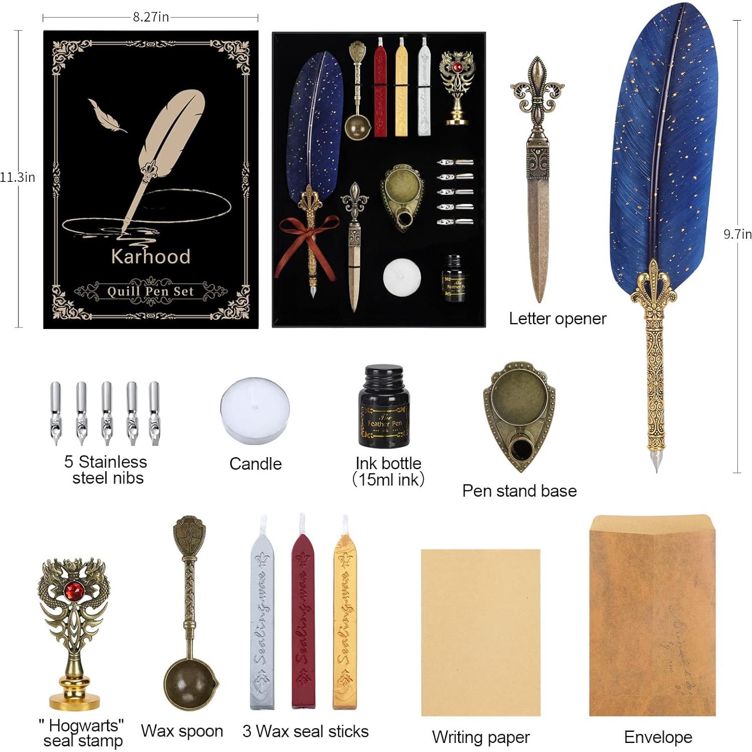 Juego de Pluma y Tinta Karhood con Sello de Cera y 5 Plumillas