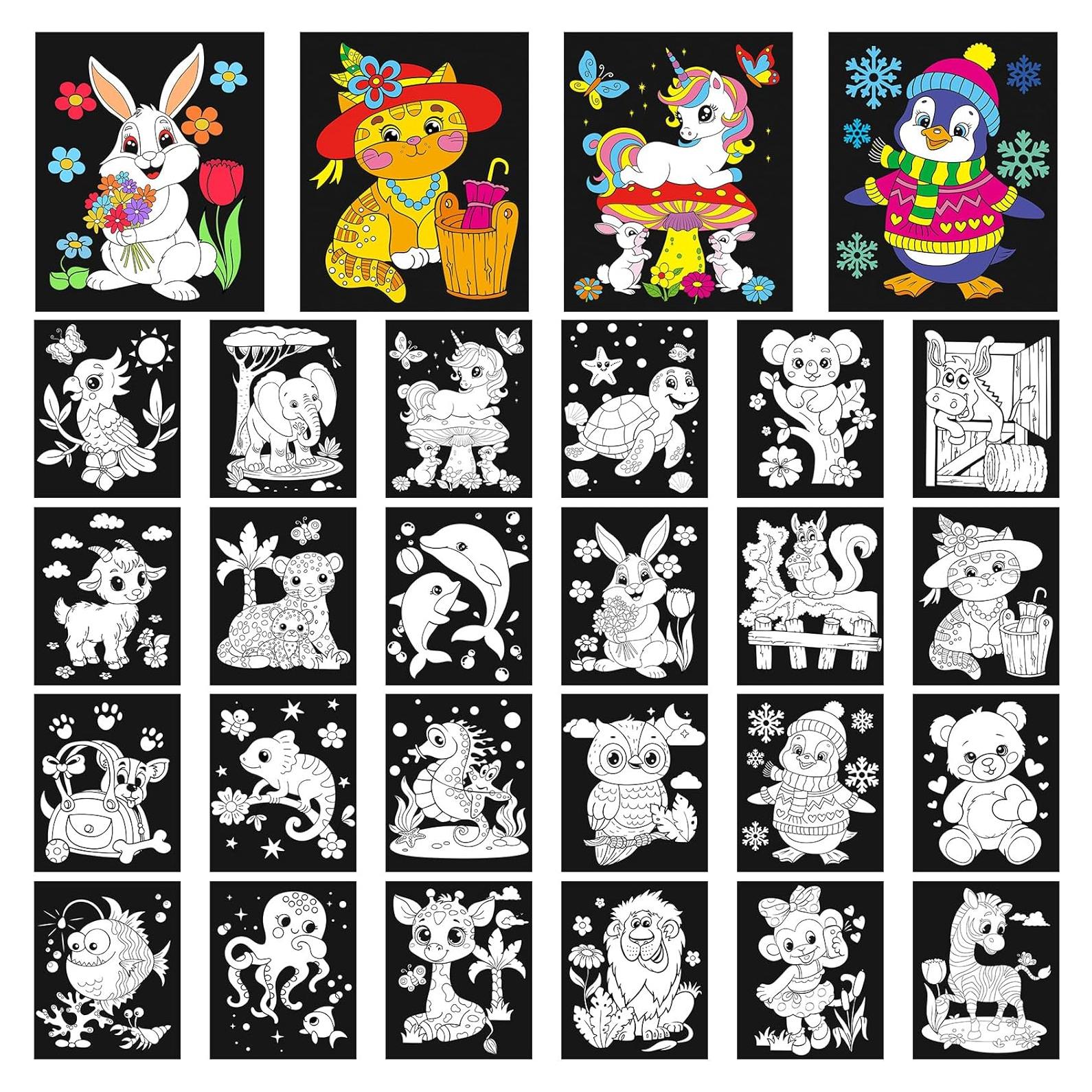 Zhanmai 24 Pósteres de Colorear de Terciopelo Animales 20.5x25cm