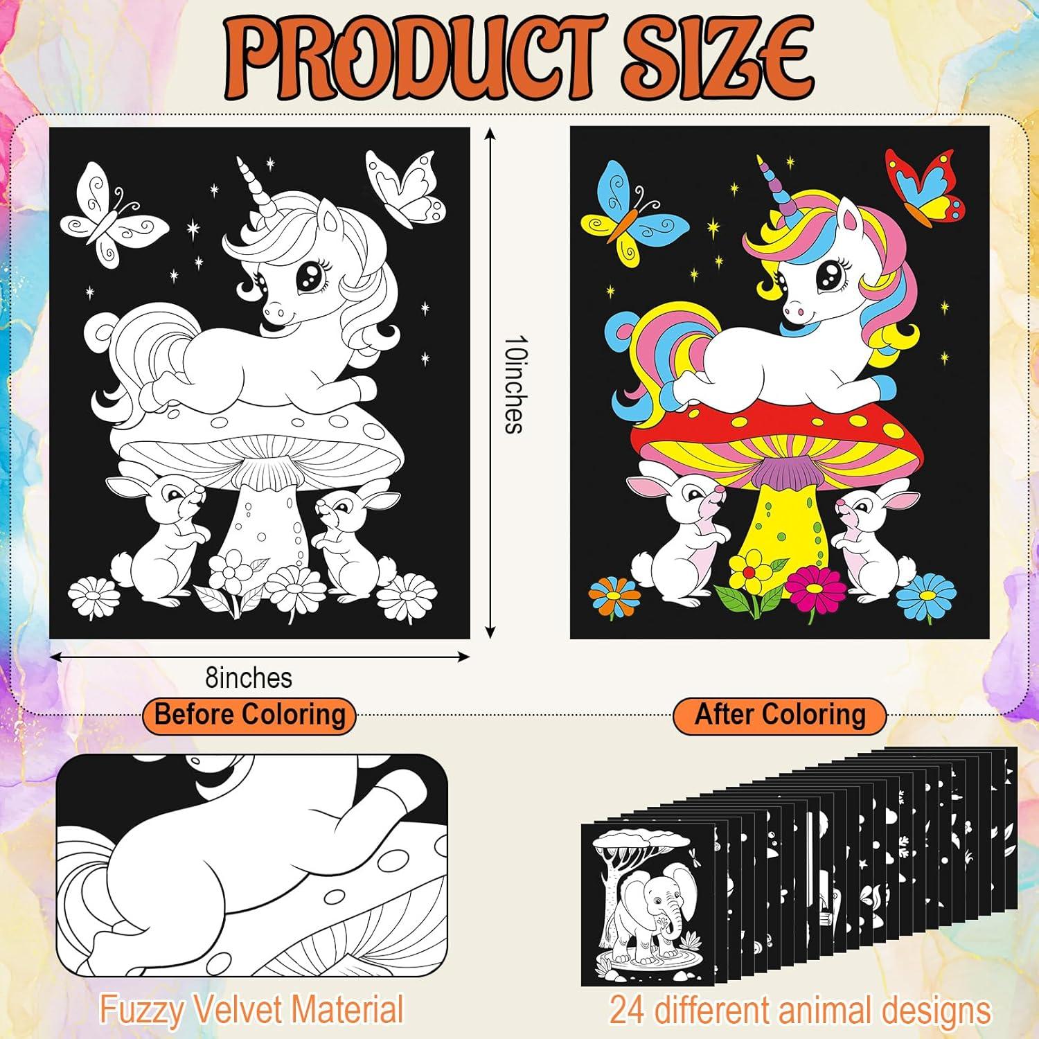 Zhanmai 24 Pósteres de Colorear de Terciopelo Animales 20.5x25cm