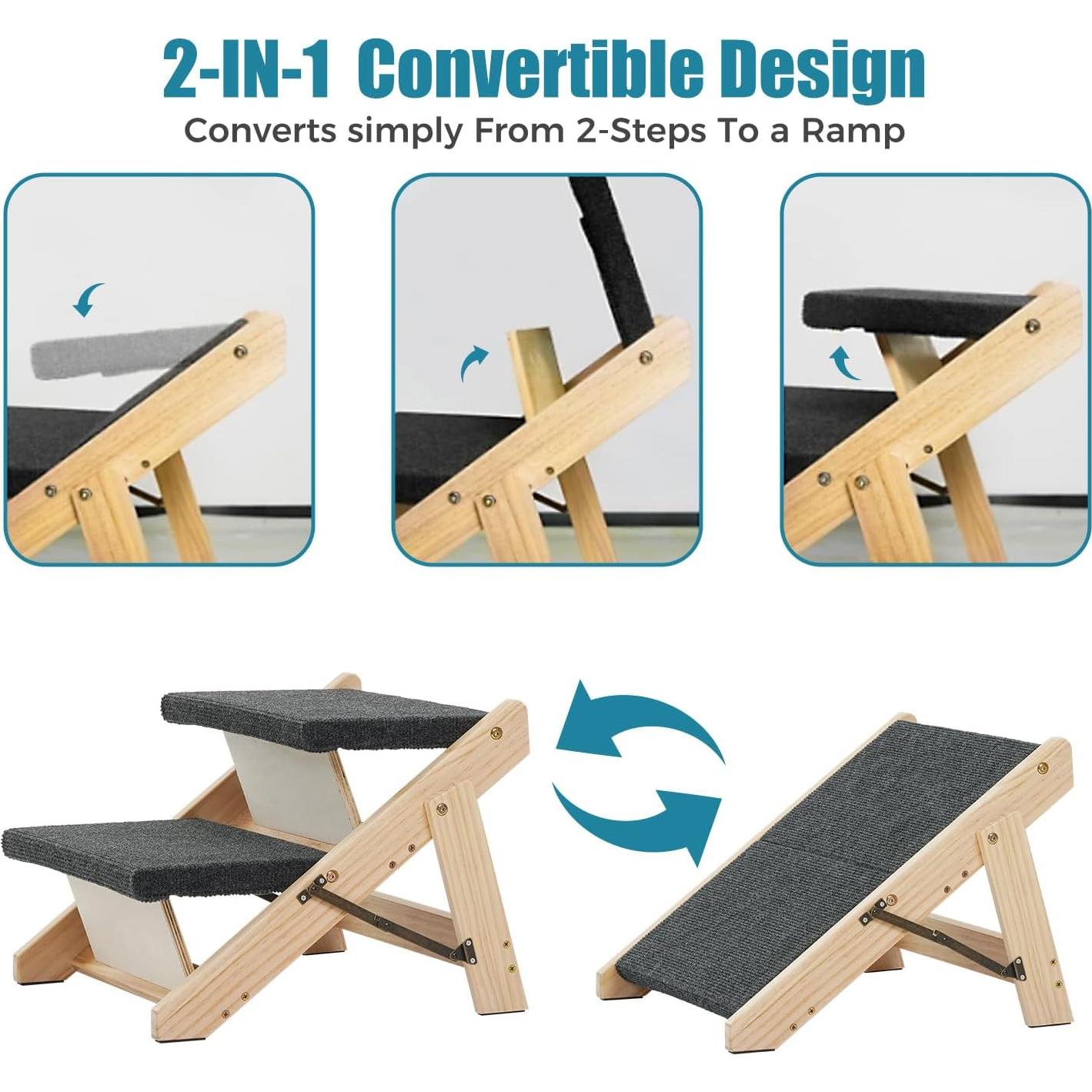 Escalera y Rampa Plegable MEWANG para Mascotas 3 en 1 - Soporta 100 kg