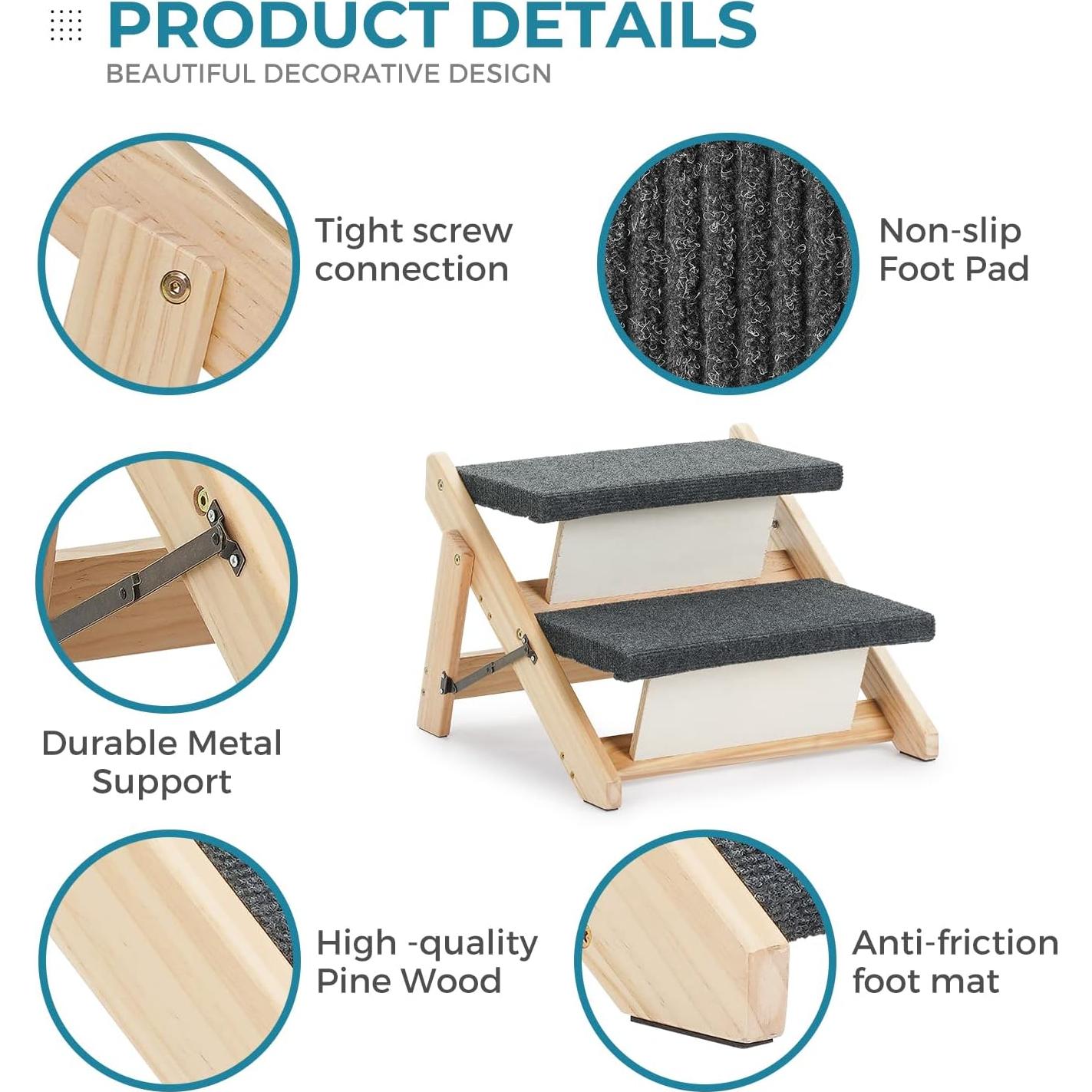 Escalera y Rampa Plegable MEWANG para Mascotas 3 en 1 - Soporta 100 kg