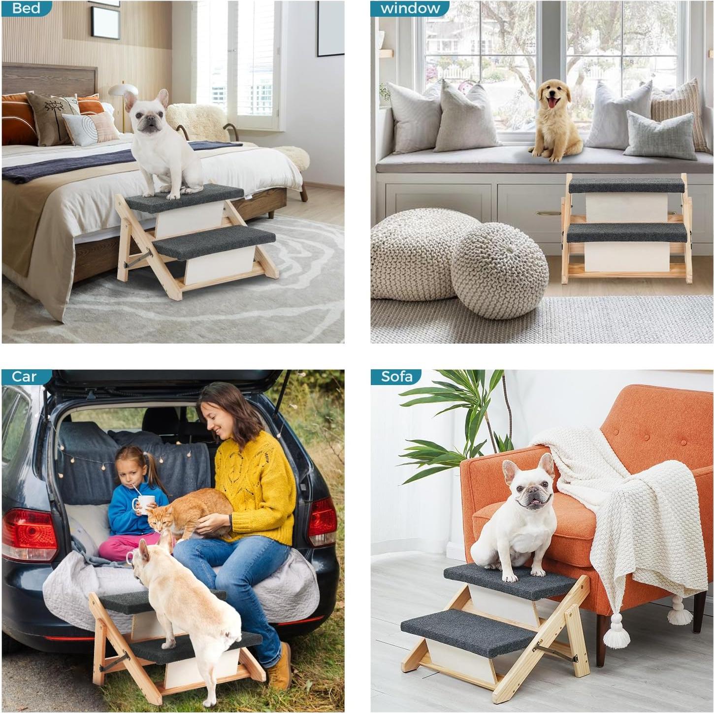 Escalera y Rampa Plegable MEWANG para Mascotas 3 en 1 - Soporta 100 kg