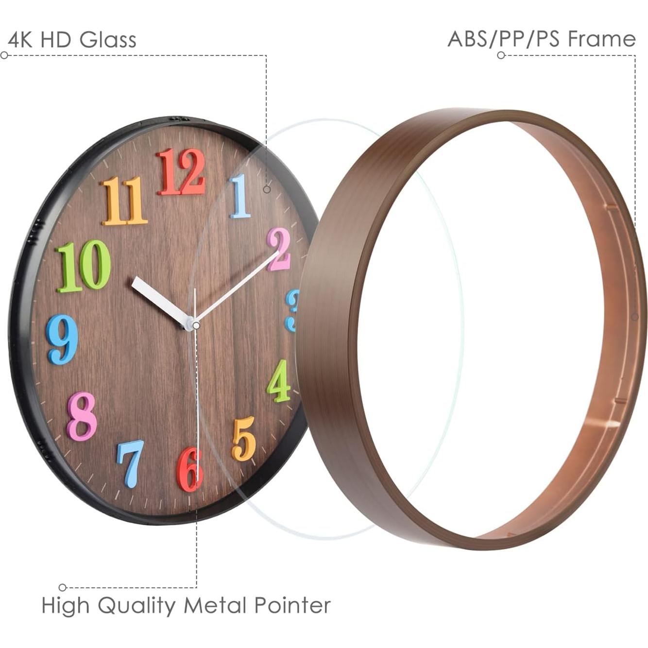 Reloj de Pared Silencioso Topkey 30cm Redondo para Niños