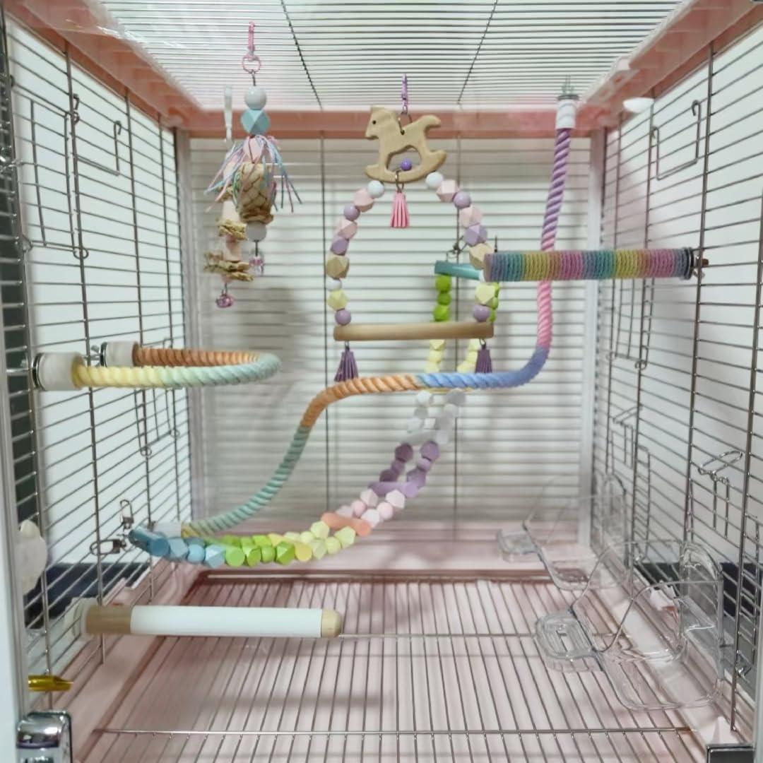 Juego de Perchas de Rope Nopikku 3pcs para Aves (2 Largas + 1 Corta)