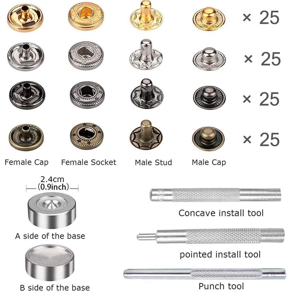 Kit de Broches a Presión Arokimi 100 Piezas 4 Colores