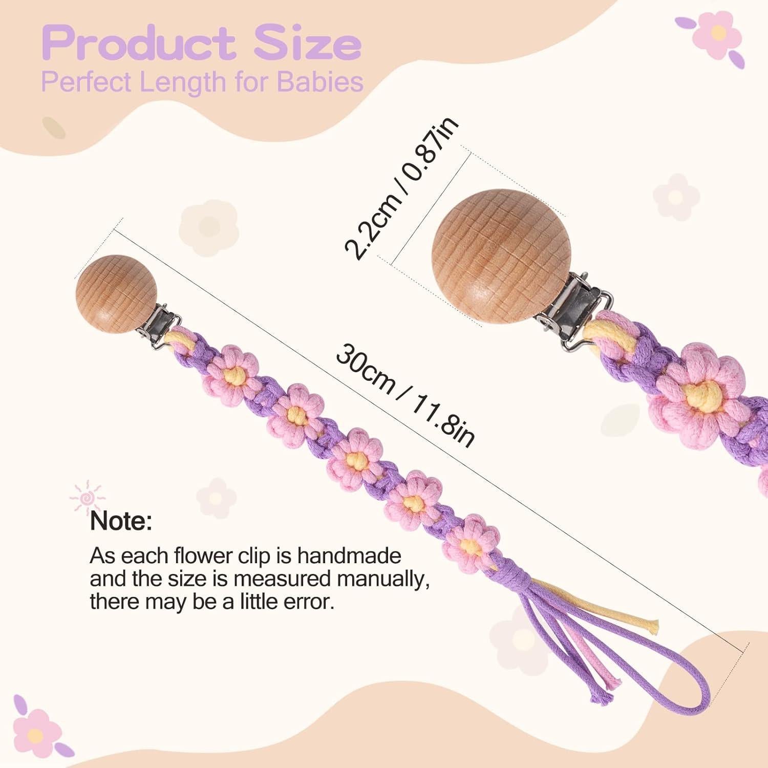 Clip de Chupete Floral Margarita Macrame Unisex Hecho a Mano