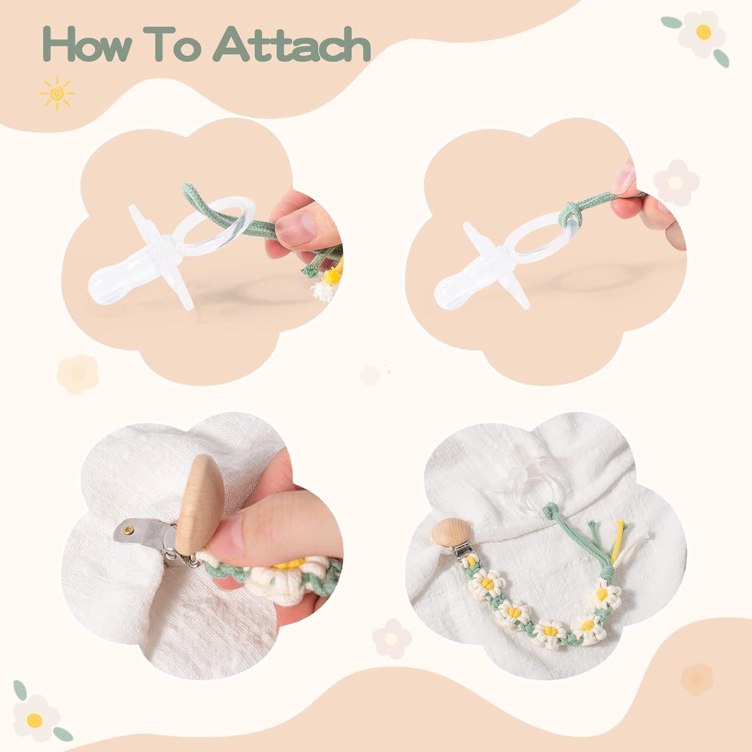 Clip de Chupete Floral Margarita Macrame Unisex Hecho a Mano