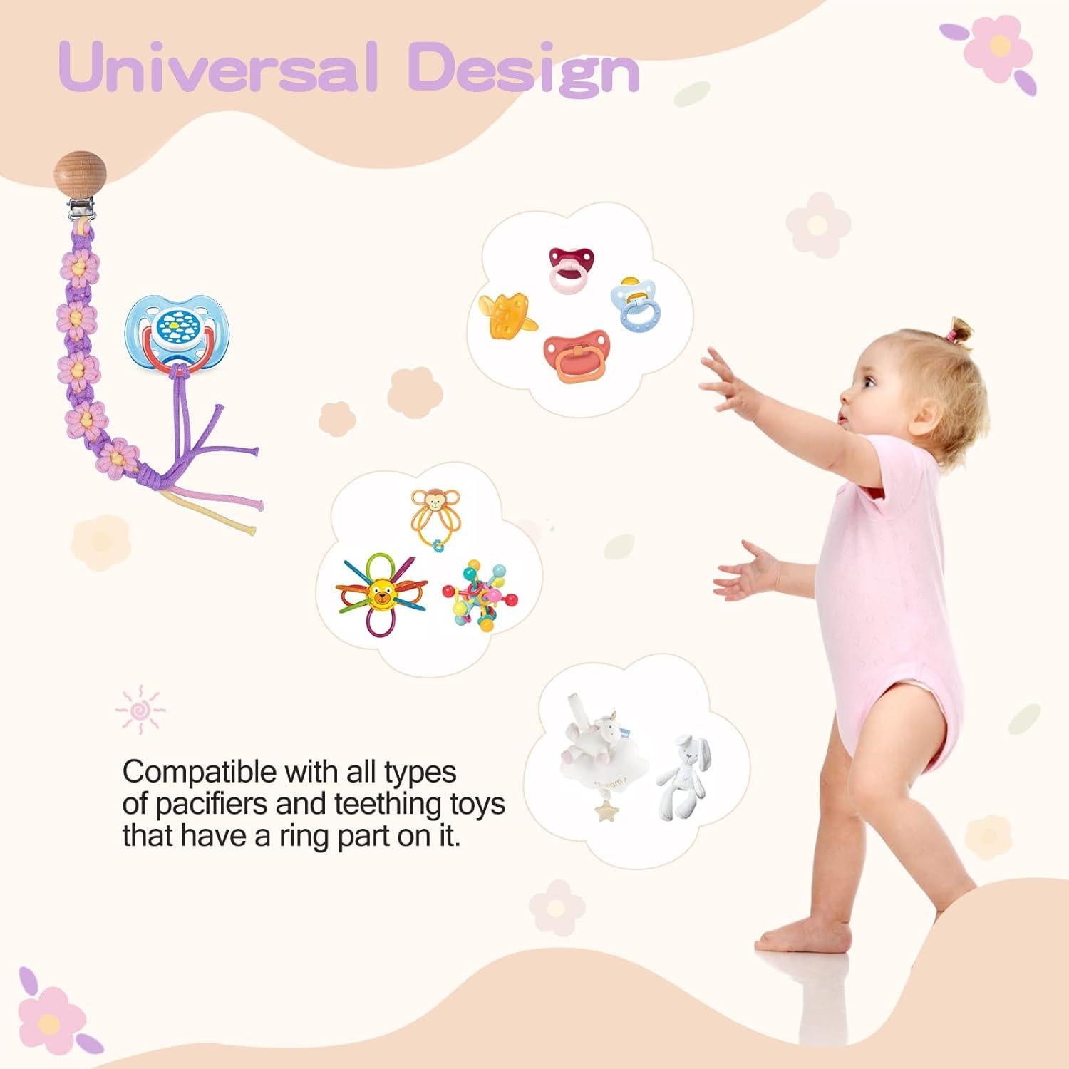 Clip de Chupete Floral Margarita Macrame Unisex Hecho a Mano