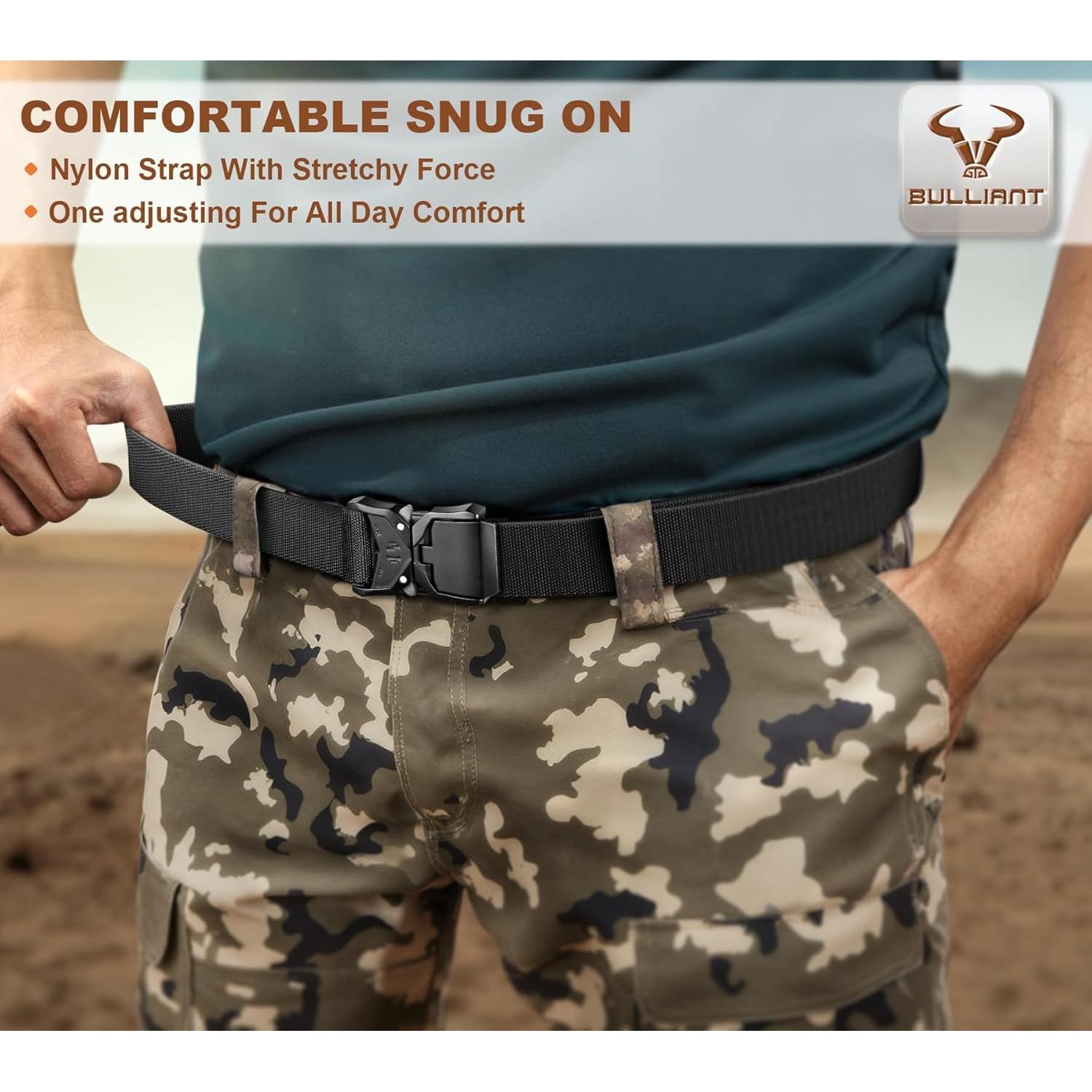 Cinturón Táctico Bulliant Elástico Nylon Militar 3,81 cm