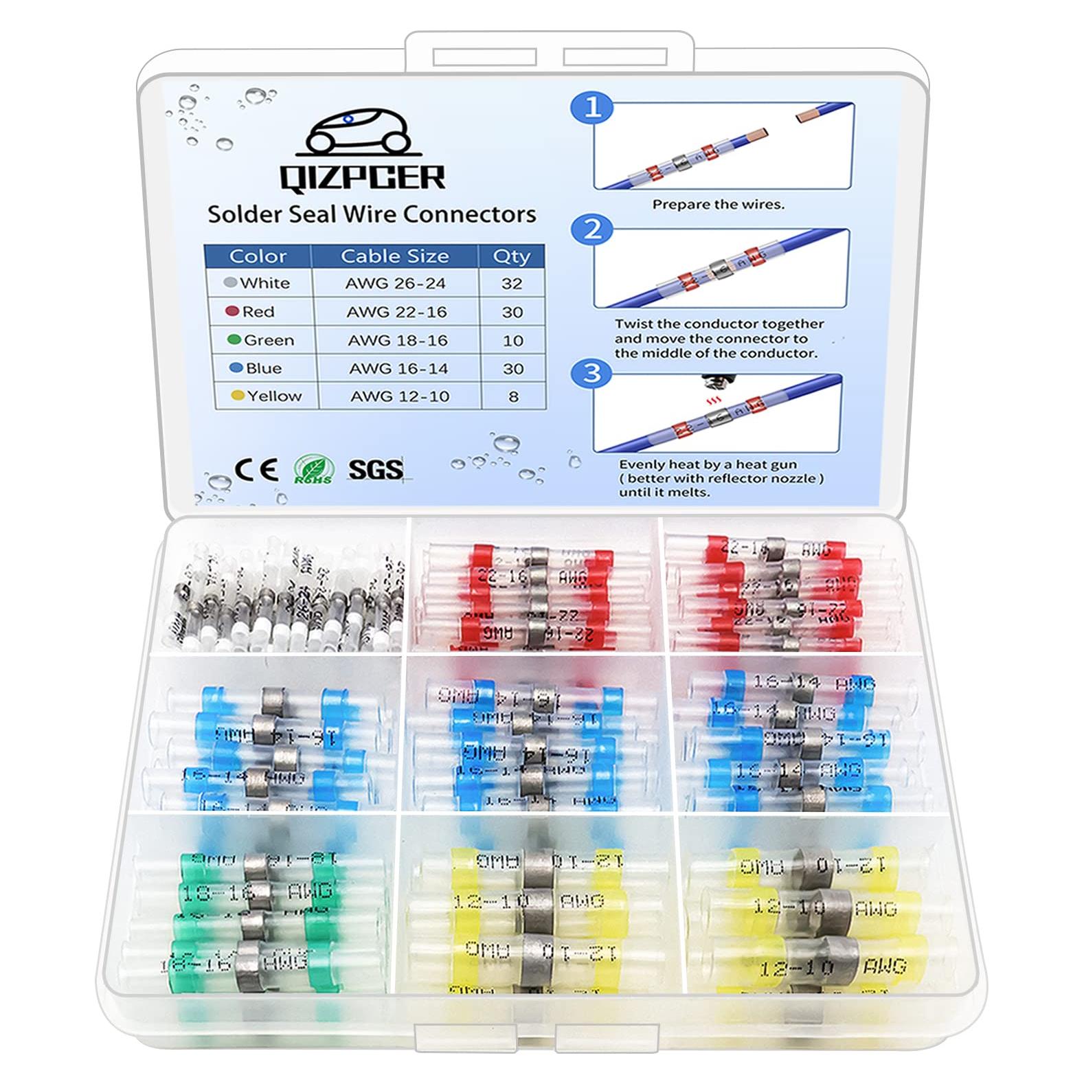 Kit de 110 Conectores Termoretráctiles Qizpcer A Prueba de Agua