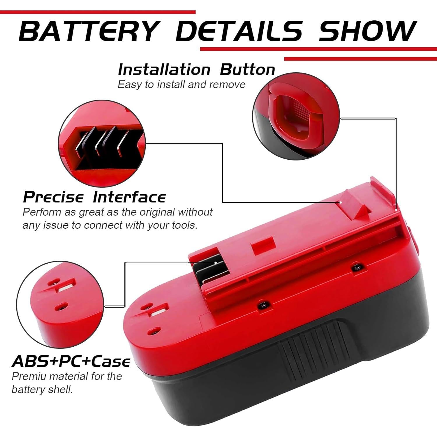 2 Pack Batería 18V Ni-Mh 4.5Ah Enermall para Black and Decker