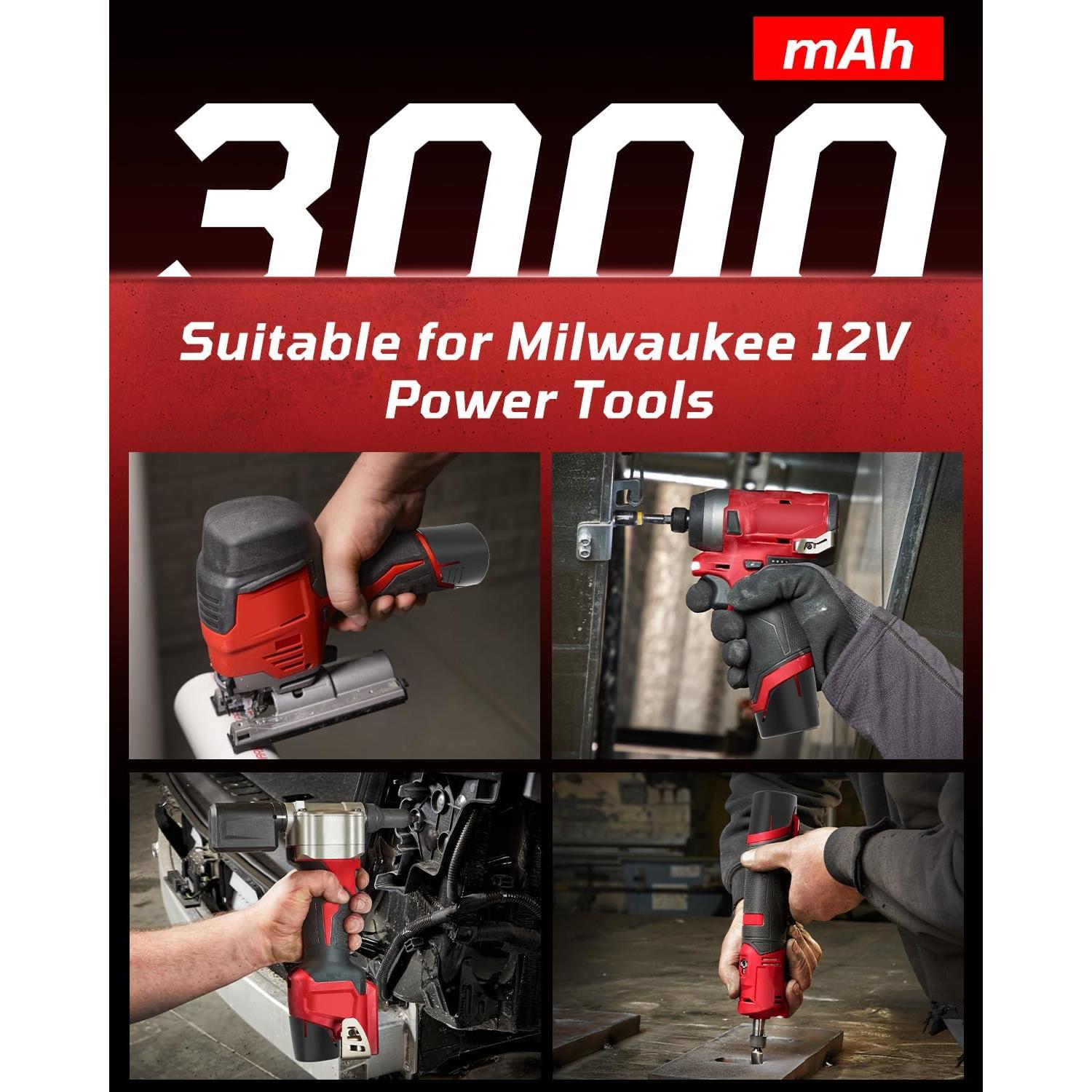 Paquete de 2 Baterías Li-ion 12V 3000mAh Rocivic para Milwaukee