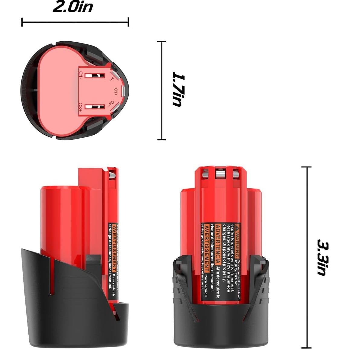 Paquete de 2 Baterías Li-ion 12V 3000mAh Rocivic para Milwaukee
