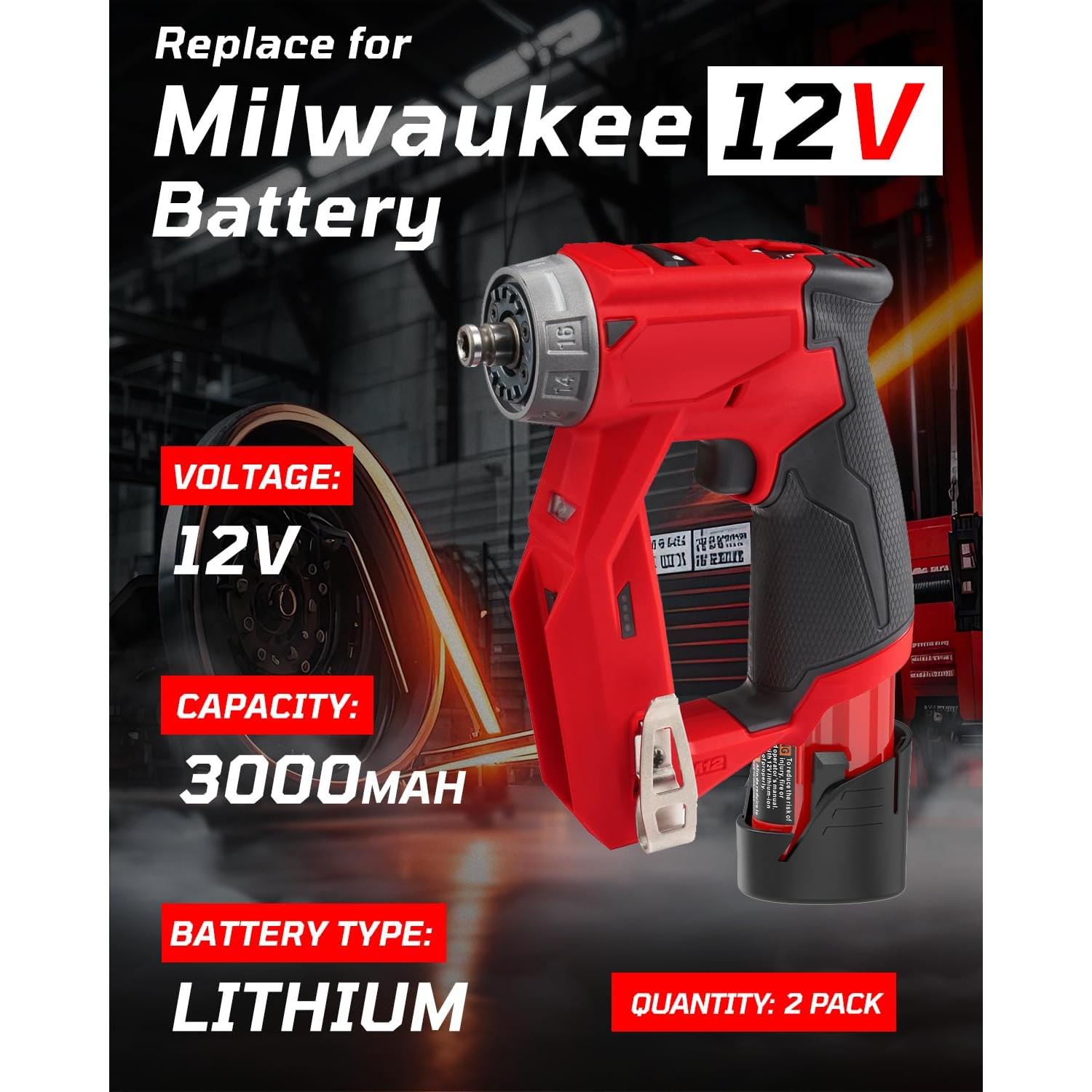 Paquete de 2 Baterías Li-ion 12V 3000mAh Rocivic para Milwaukee
