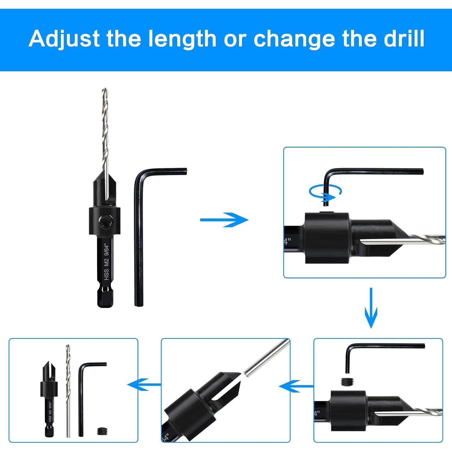 Juego de Brocas Avellanadoras 3 Piezas DKIBBITH Ajustables