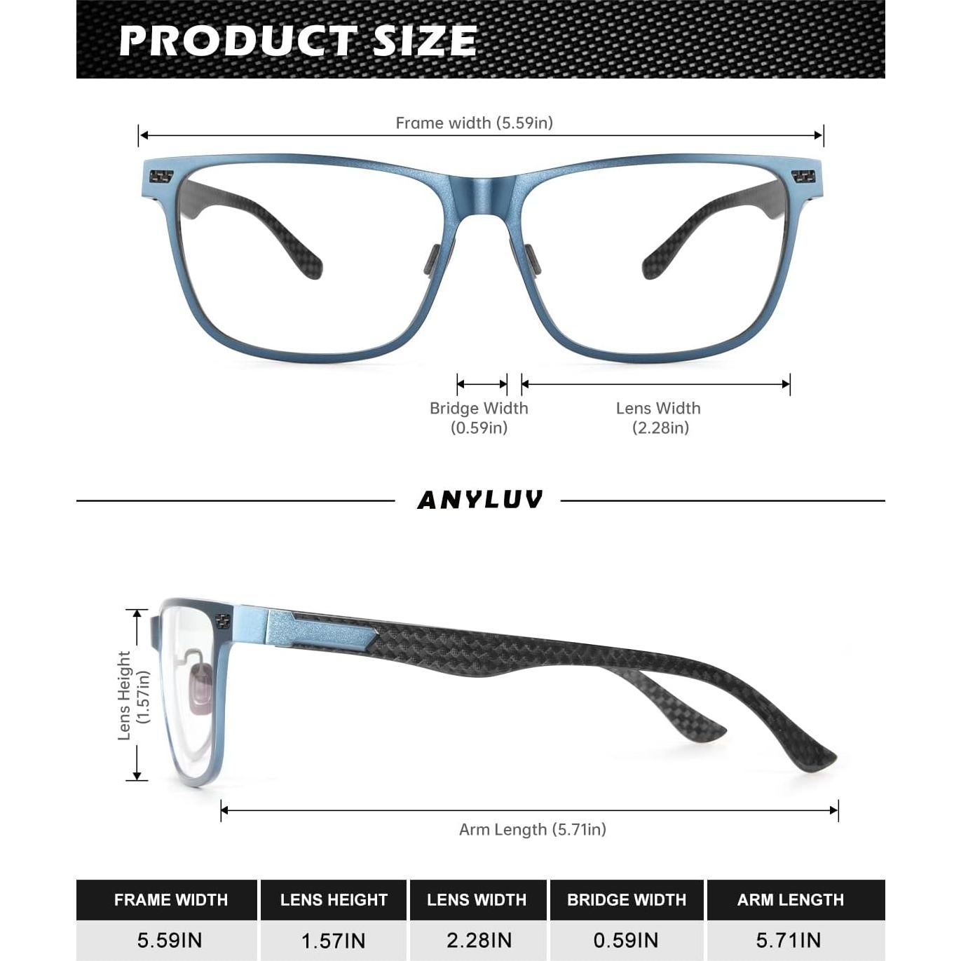 Gafas de Luz Azul ANYLUV Fibra de Carbono Azul 45% Bloqueo