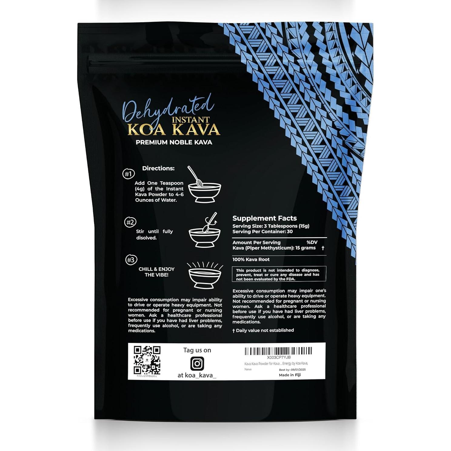 Kava Instantáneo Deshidratado Koa Kava 113g - Raíz de Kava Verde