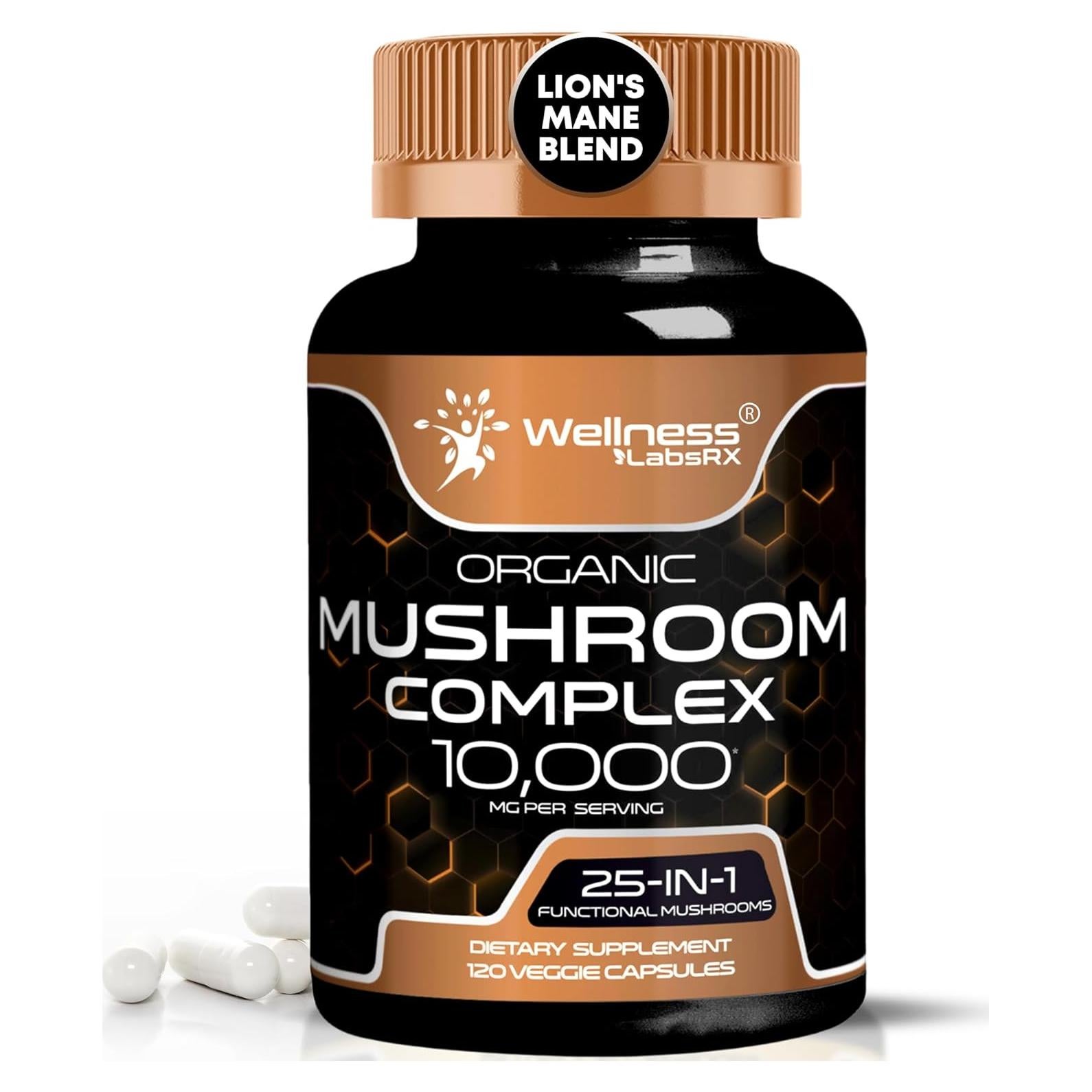 Cápsulas de Champiñón WellnessLabsRx 1000mg 120 Conteo