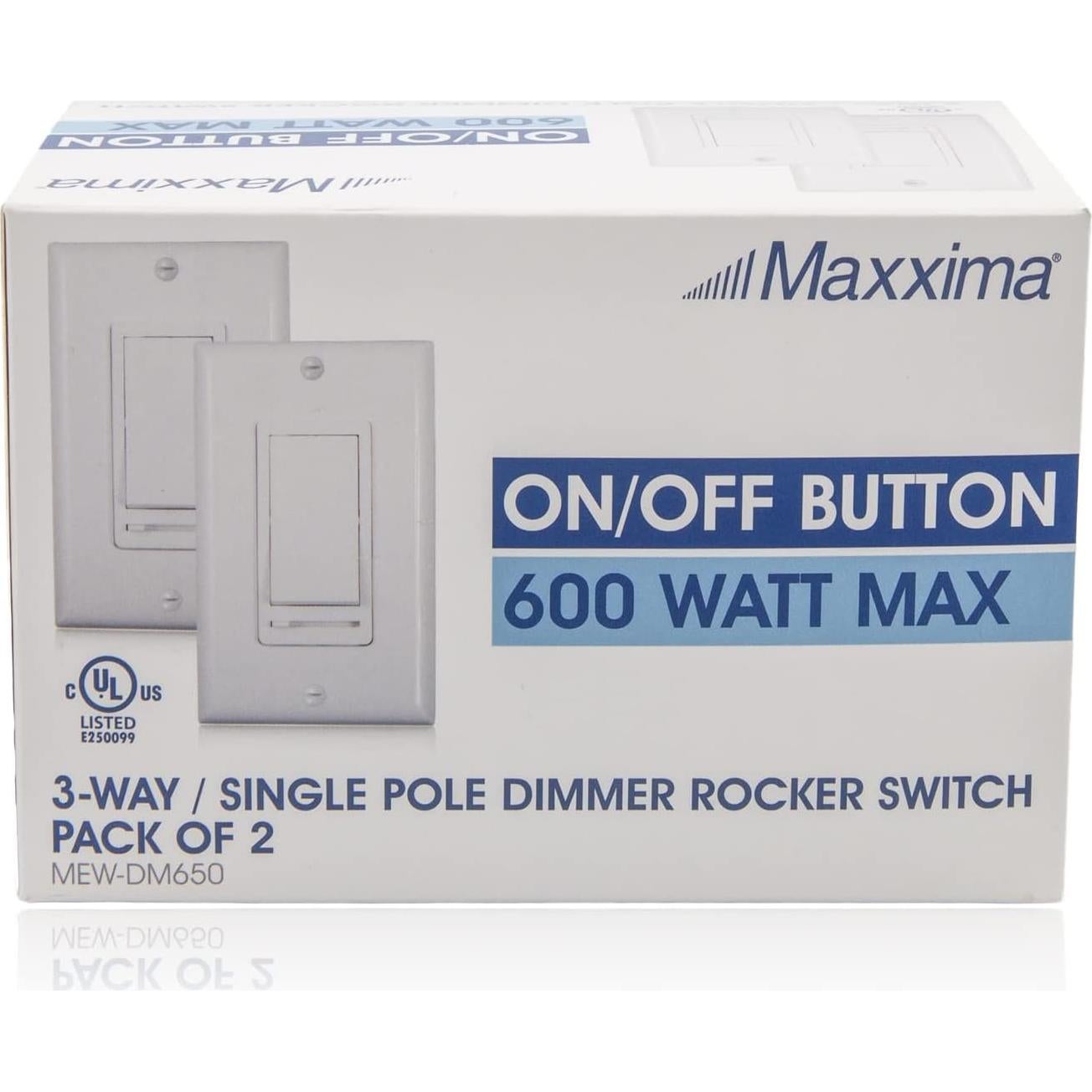 Interruptor de Luz Regulable Maxxima 600W 3 Vías Blanco - 2 Paquete