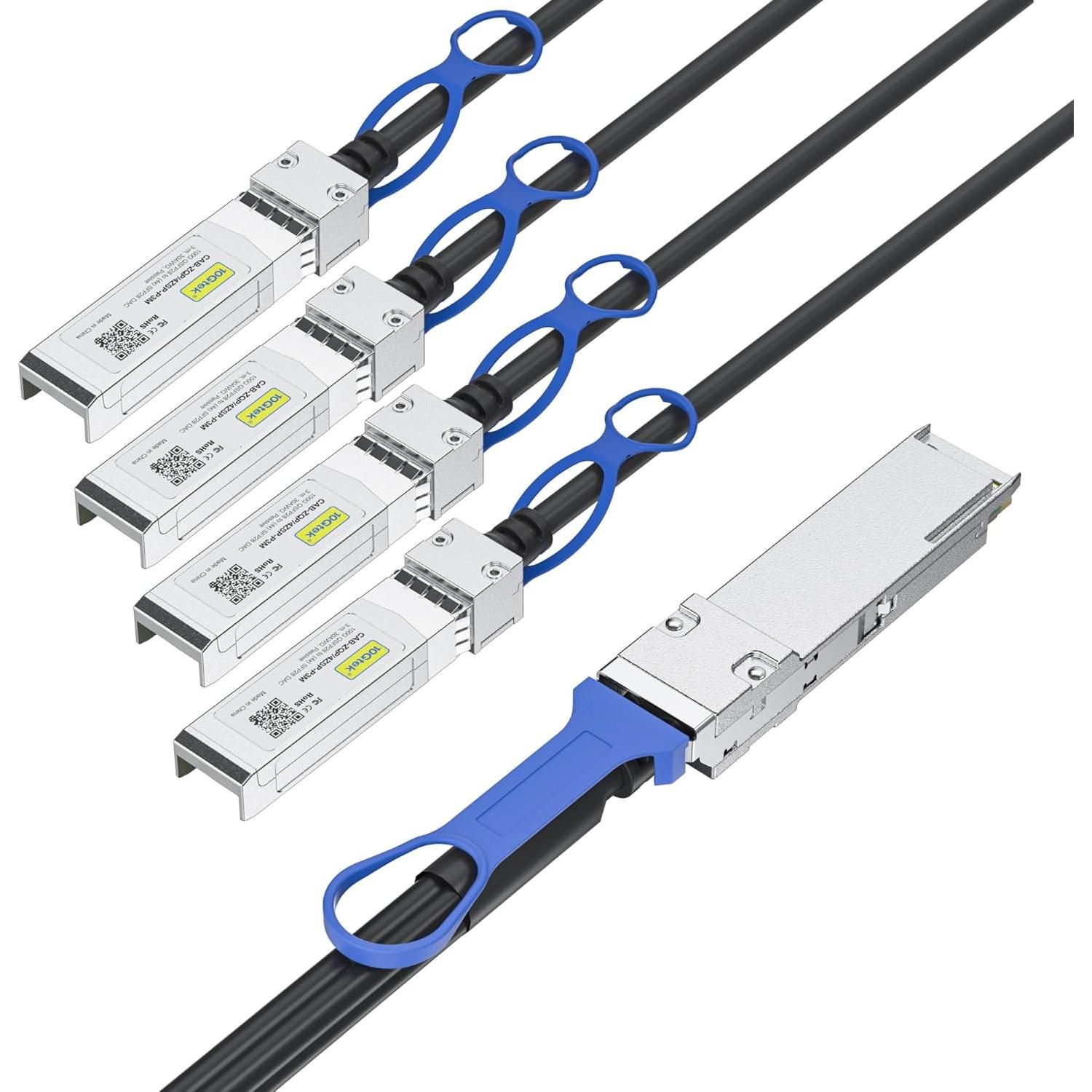 Cable de Cobre Twinax Pasivo 10Gtek 100G a 4x 25G SFP28 0.5m