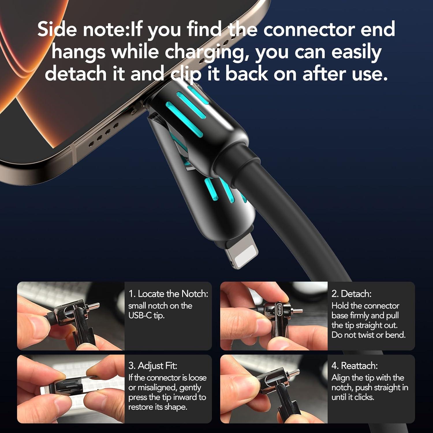 Cable de Carga Rápida 4-en-1 MFish 1.52m USB-C Lightning