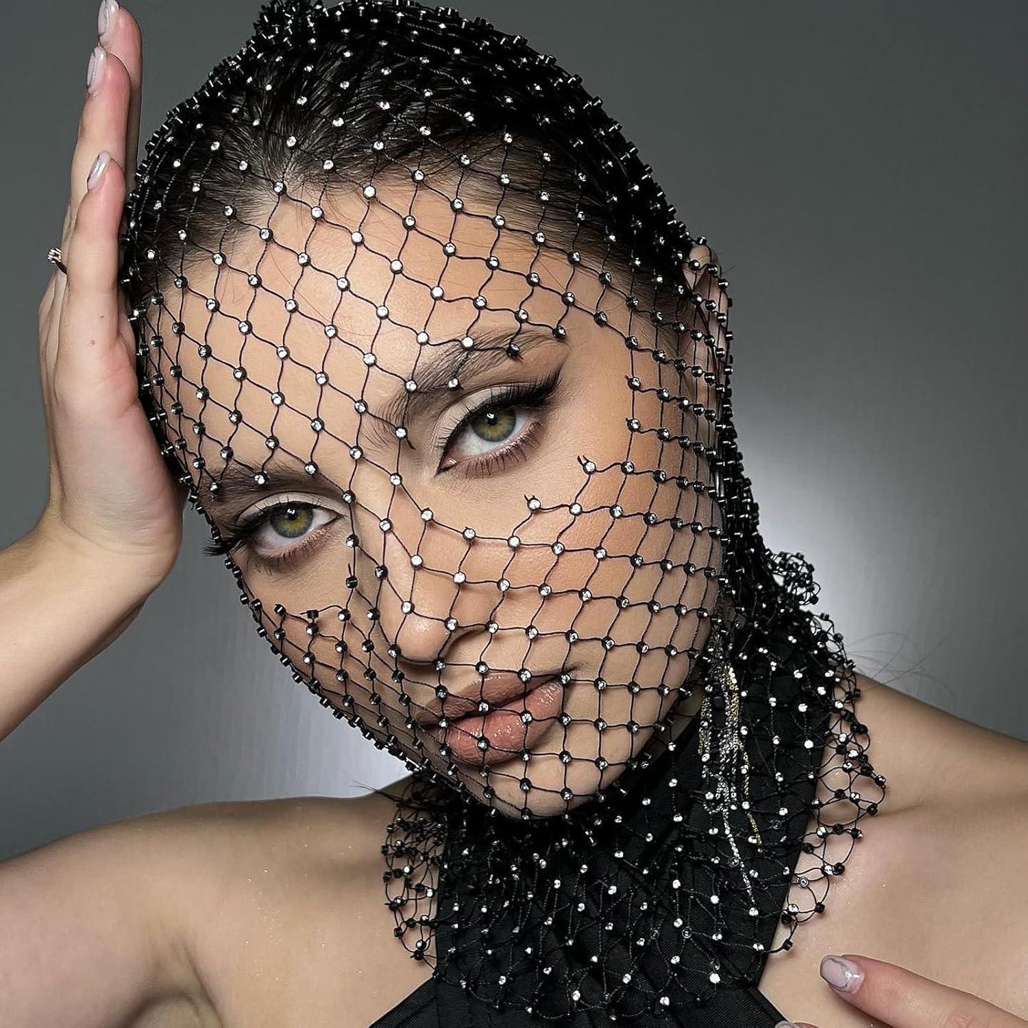 Máscara de Red de Pescado con Brillantes PURFUN para Mujeres