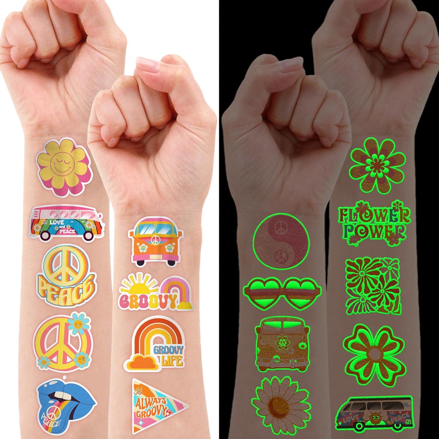 Tatuajes Temporales Pre-Cortados 96 PCS 60s 70s Hippie 91TATTOOS