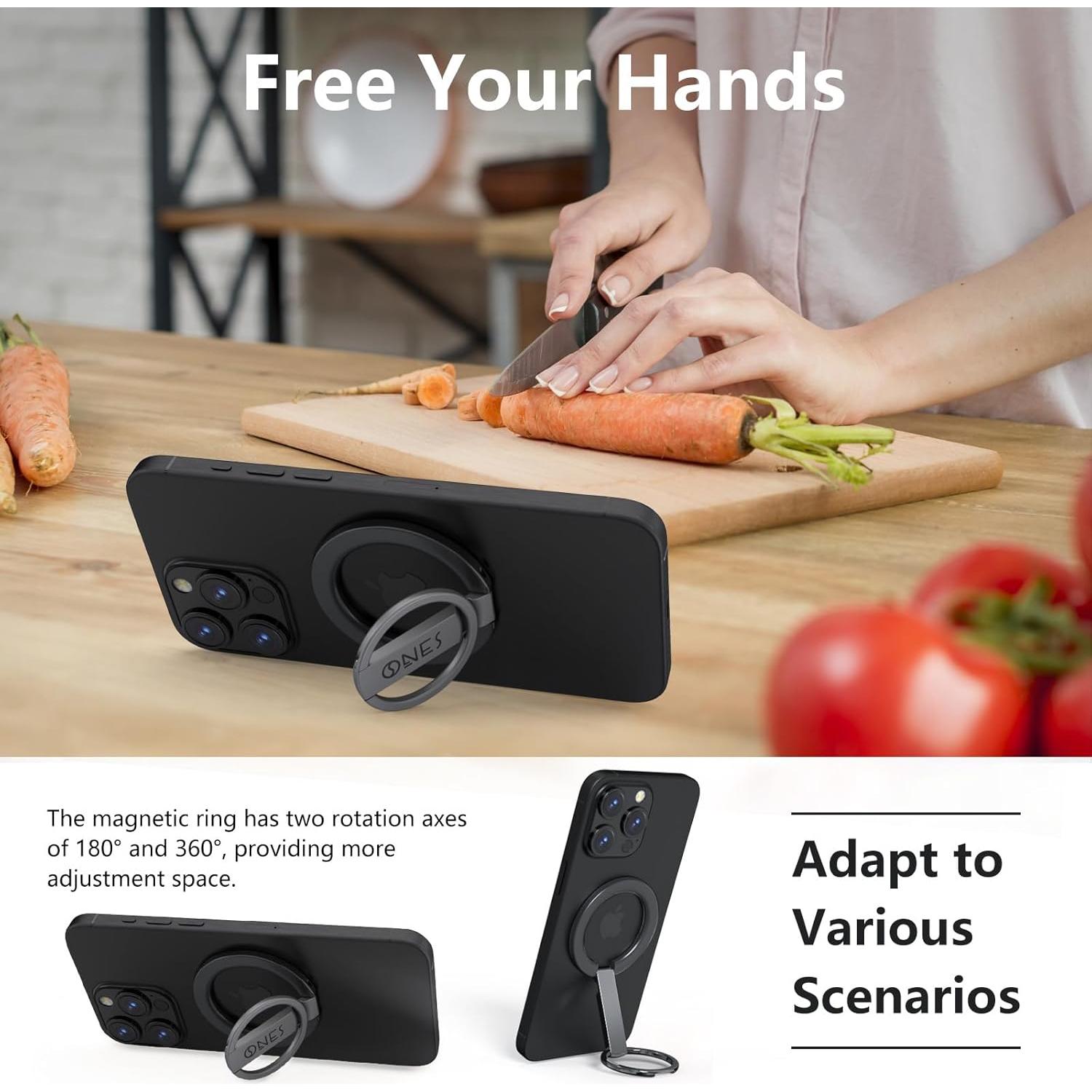 Soporte Anillo Magnético ONES Ajustable para Teléfonos - Negro