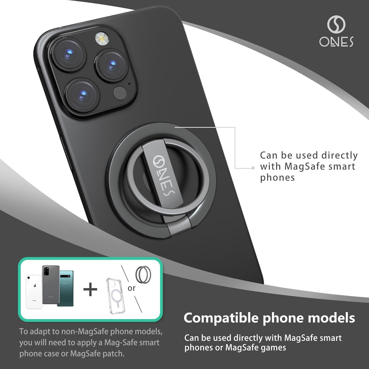 Soporte Anillo Magnético ONES Ajustable para Teléfonos - Negro
