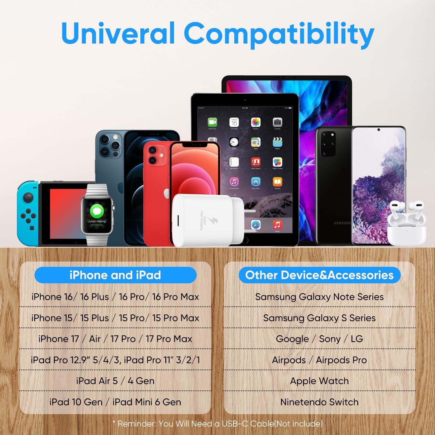 Cargador Rápido 25W Tipo C Samsung Galaxy + Cable 6.6FT