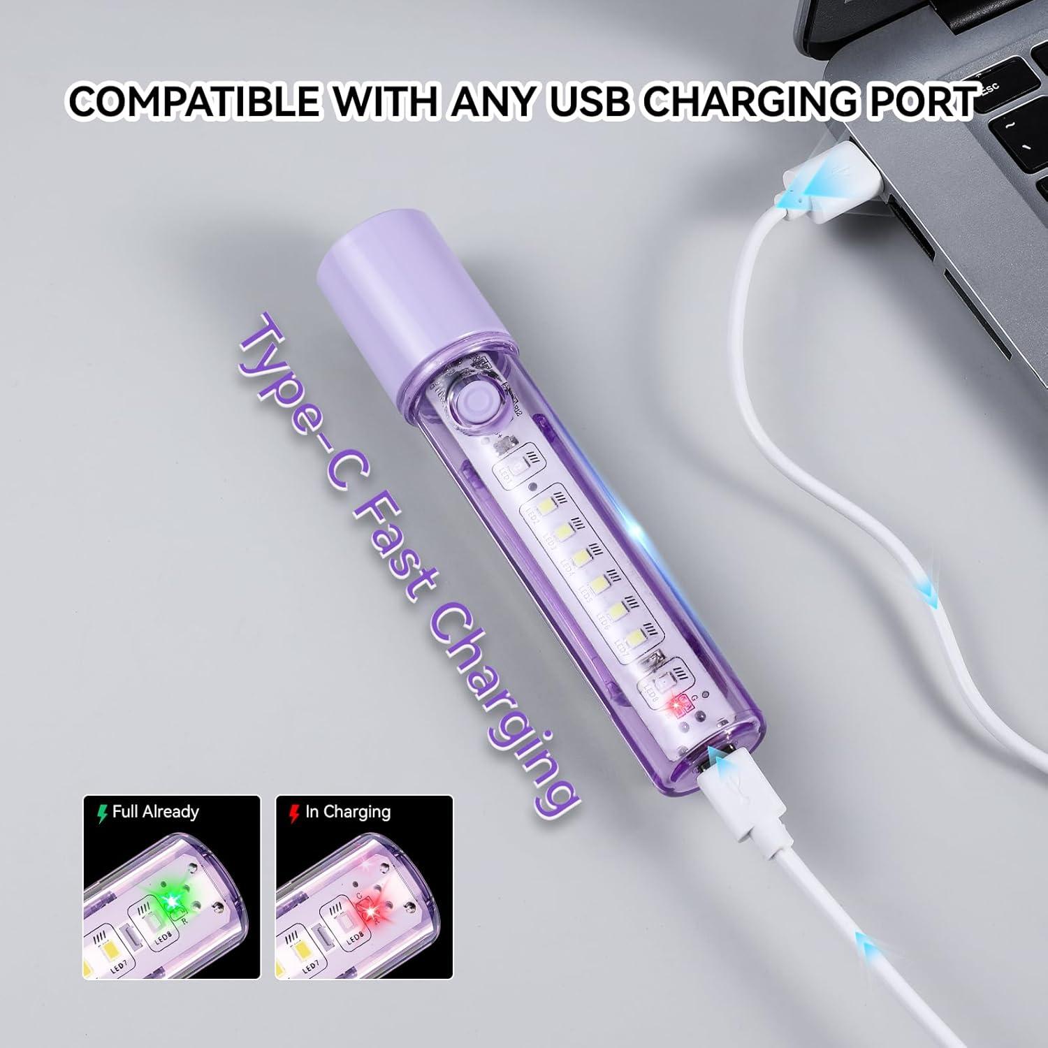 Linterna LED VAVOFO Morada Recargable USB-C Impermeable 3 Modos