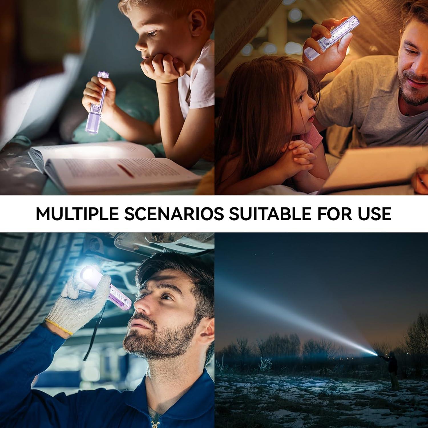 Linterna LED VAVOFO Morada Recargable USB-C Impermeable 3 Modos