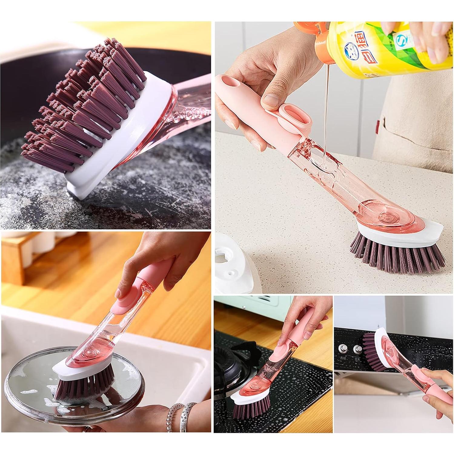 Cepillo de Platos Cenbee con Dispensador de Jabón y 4 Cabezas