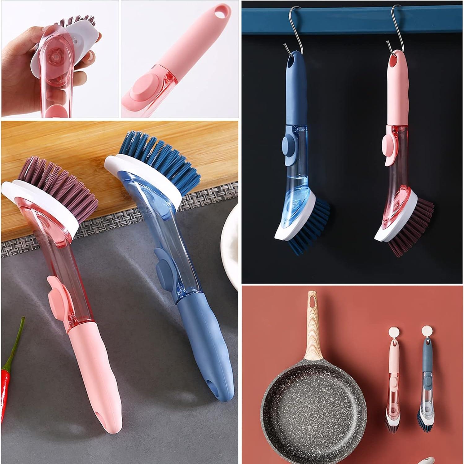 Cepillo de Platos Cenbee con Dispensador de Jabón y 4 Cabezas