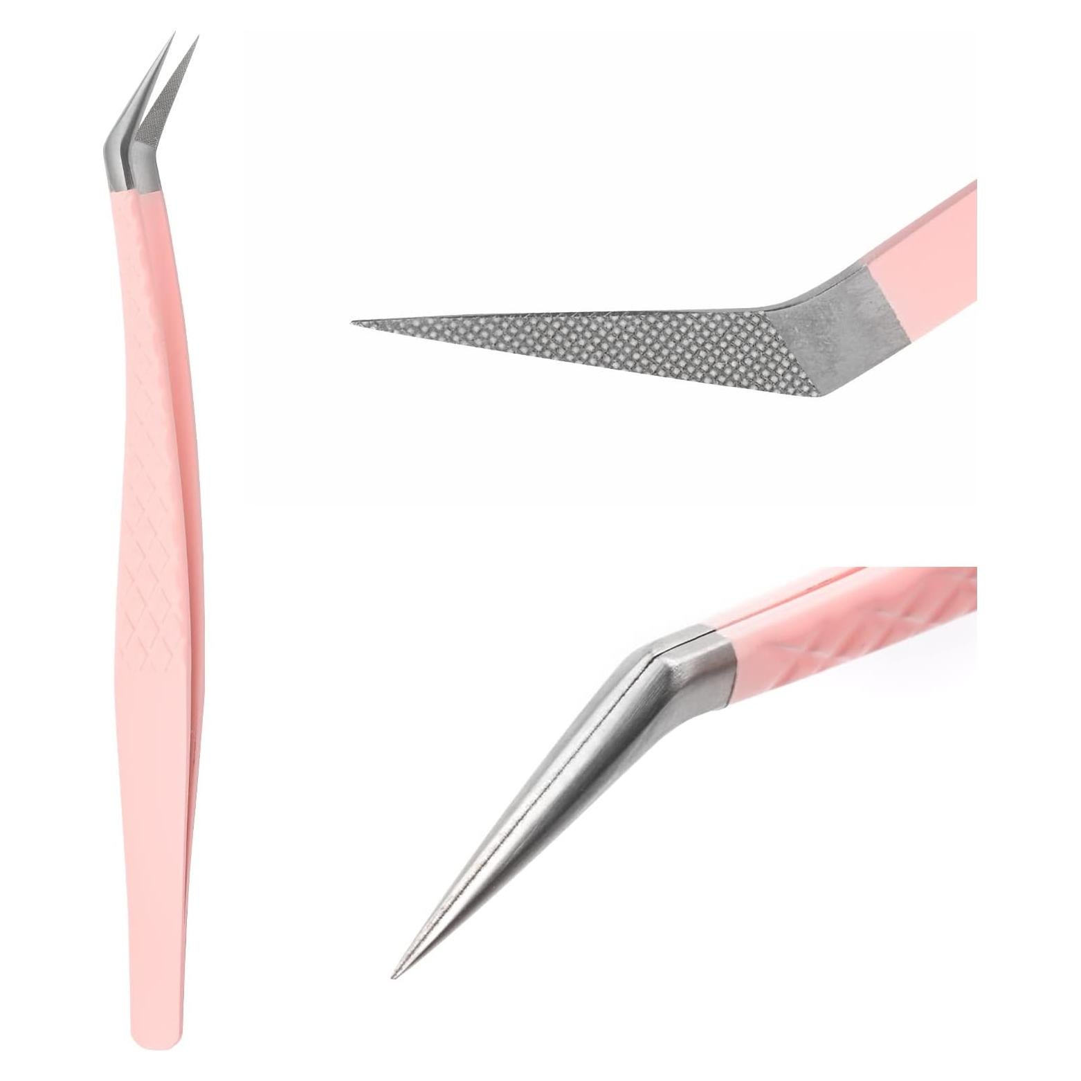 Pinzas para Pestañas Profesionales Extensiones Rosa 45°