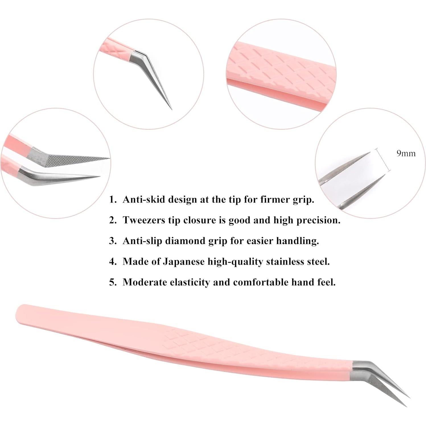 Pinzas para Pestañas Profesionales Extensiones Rosa 45°