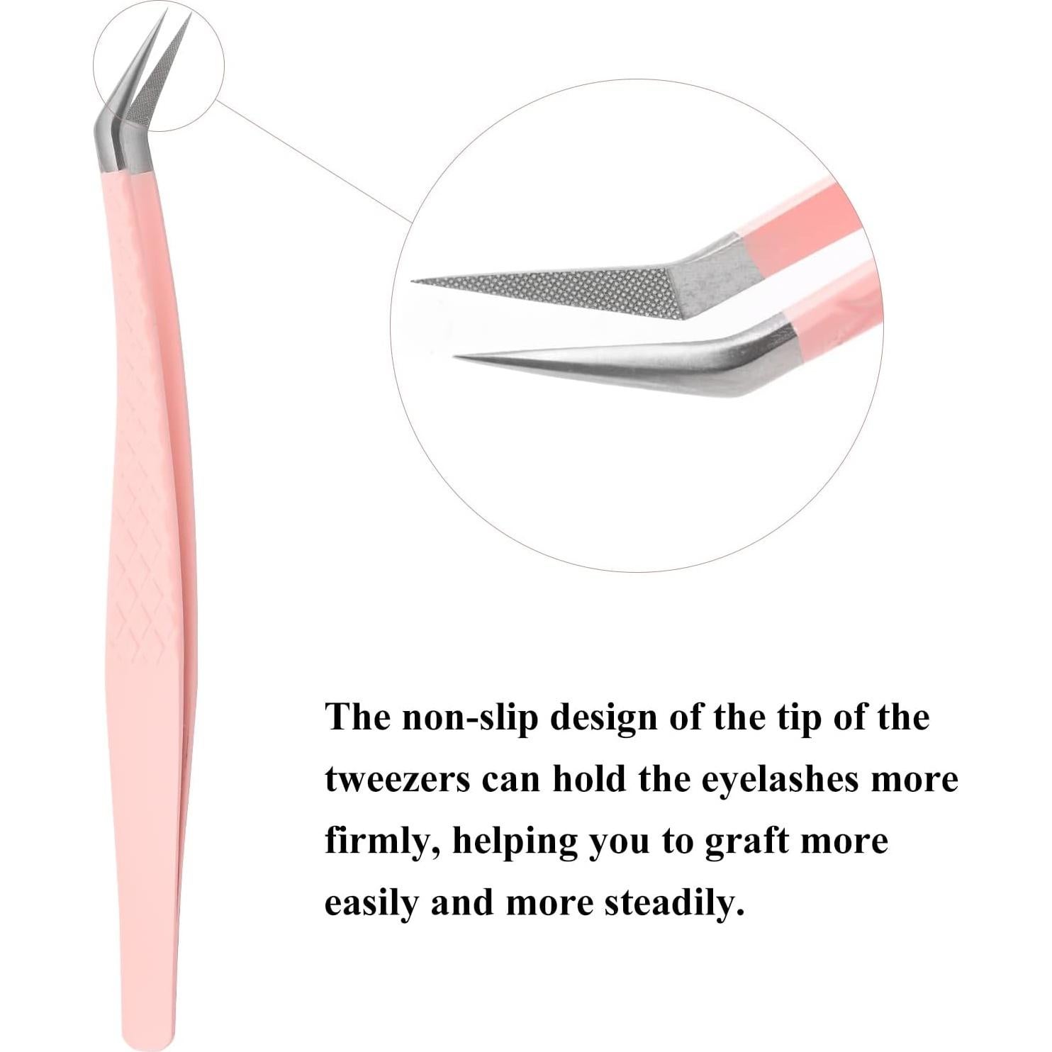 Pinzas para Pestañas Profesionales Extensiones Rosa 45°