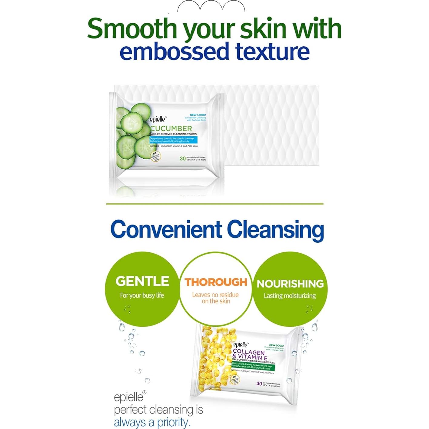 Toallitas Desmaquillantes Epielle, 30 Unidades, Hipoalergénicas