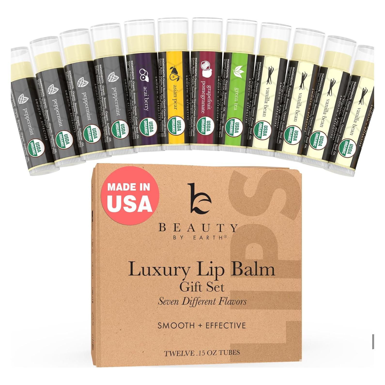 Bálsamo Labial Orgánico Beauty by Earth - Juego de 12 Sabores